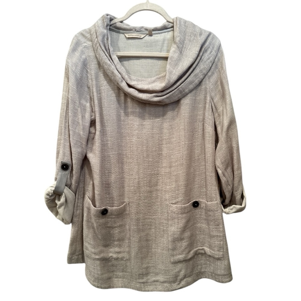 Soft Surroundings Sundown Top Funnel Cowl Neck Tunic Top Sz M Lightweight